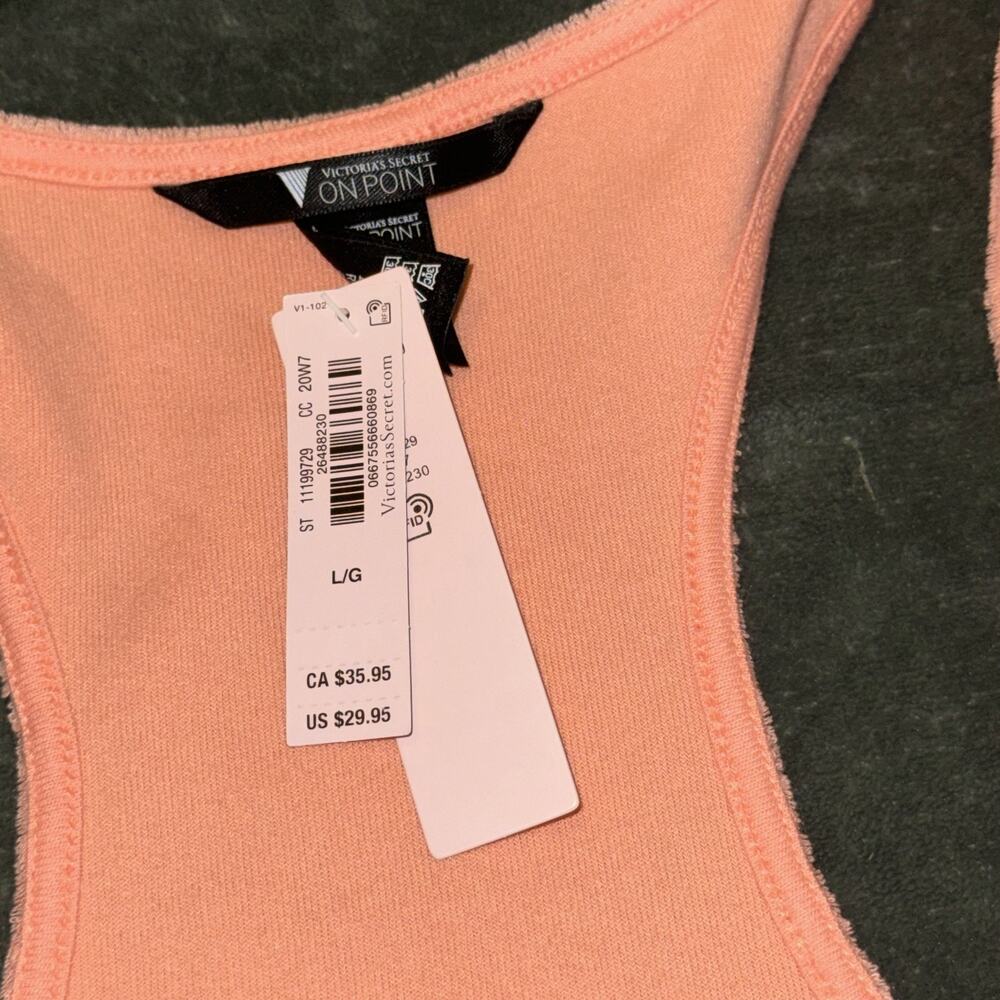 Victoria's Secret Tank Top Women's Large Coral Peach Scoop Neck Terry Racerback - Picture 4 of 9